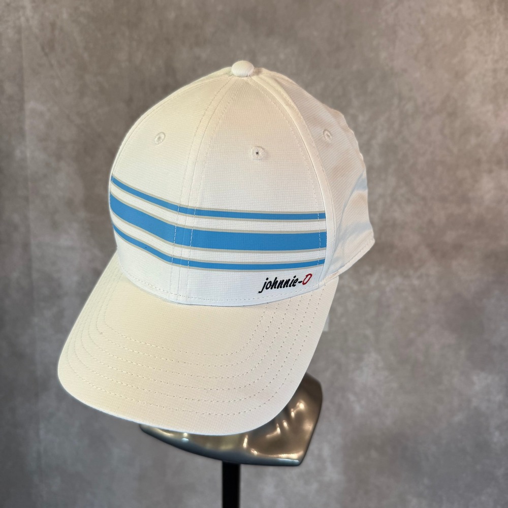 johnnie-O Barstow Hat Mens OS White Striped Adjustable Performance Golf Sporty